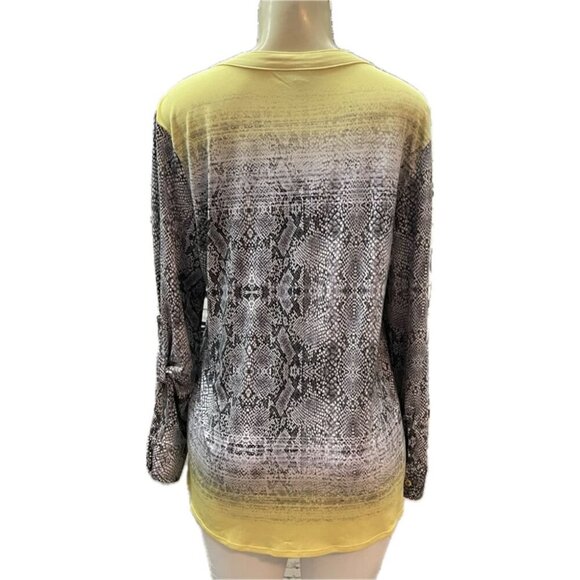 Dana Buchman L Black Faded Snake Print Yellow Accent Button Long Sleeve Shirt - Picture 4 of 6